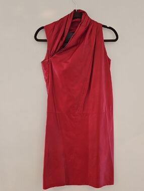 Danier LeathetSleeveless Red Draped Neck Women's Dress, Size 2